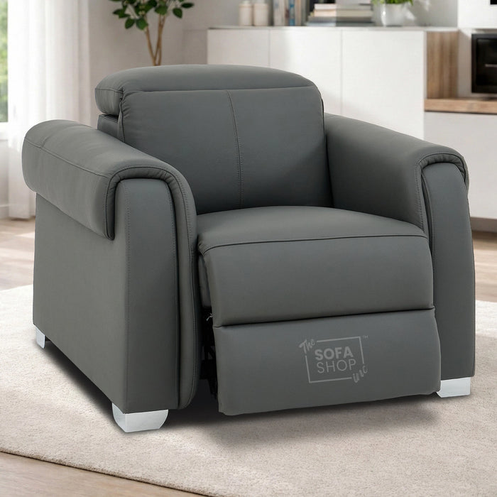 1 Seater Electric Recliner Chair | Grey Real Leather | Turin