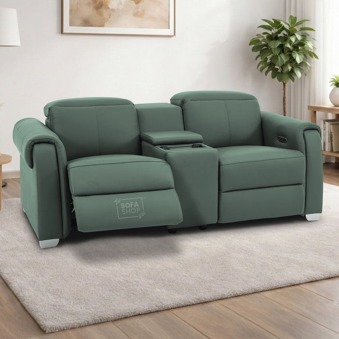 2 Seater Electric Recliner Sofa | Green Real Leather | Turin