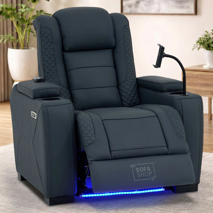 1 Seater Smart Tech Electric Recliner Cinema Chair | Luxury Theatre Seating | Blue Real Leather | Napoli