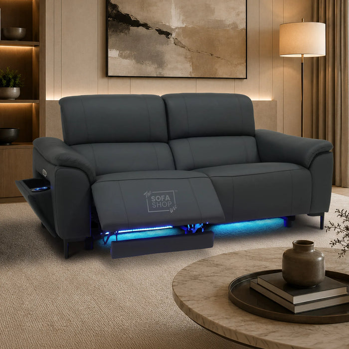 3 Seater Smart Electric Recliner Sofa | Dark Blue Real Leather | Torino