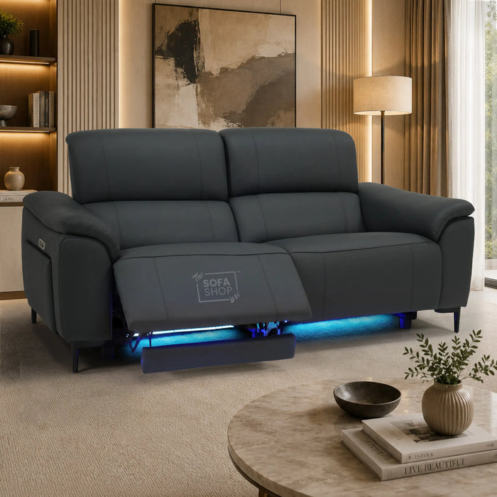 3 Seater Smart Electric Recliner Sofa | Dark Blue Real Leather | Torino