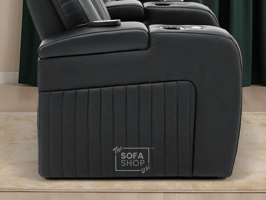 Capri Black Real Leather Smart Tech Electric Recliner Theatre Seating Chair | Cinema Chair