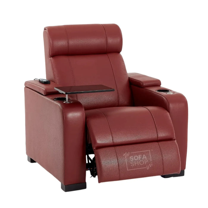 1 Seater Smart Tech Electric Recliner Cinema Chair | Luxury Theatre Seating | Red Real Leather | Rimini