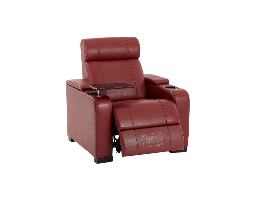 1 Seater Smart Tech Electric Recliner Cinema Chair | Luxury Theatre Seating | Red Real Leather | Rimini