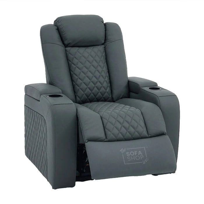 1 Seater Smart Tech Electric Recliner Cinema Chair | Luxury Theatre Seating | Grey Real Leather | Milano