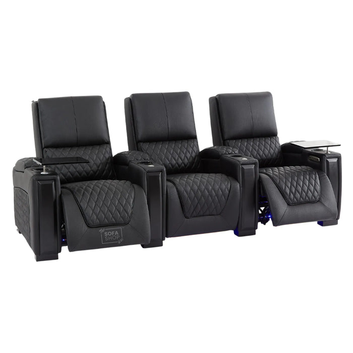 3 Seater Smart Tech Electric Recliner Cinema Sofa | Luxury Theatre Seating | Black Real Leather | Assisi