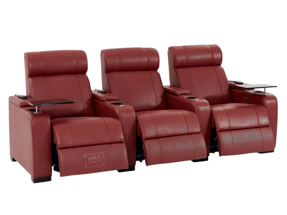 3 Seater Smart Tech Electric Recliner Cinema Sofa | Luxury Theatre Seating | Red Real Leather | Rimini