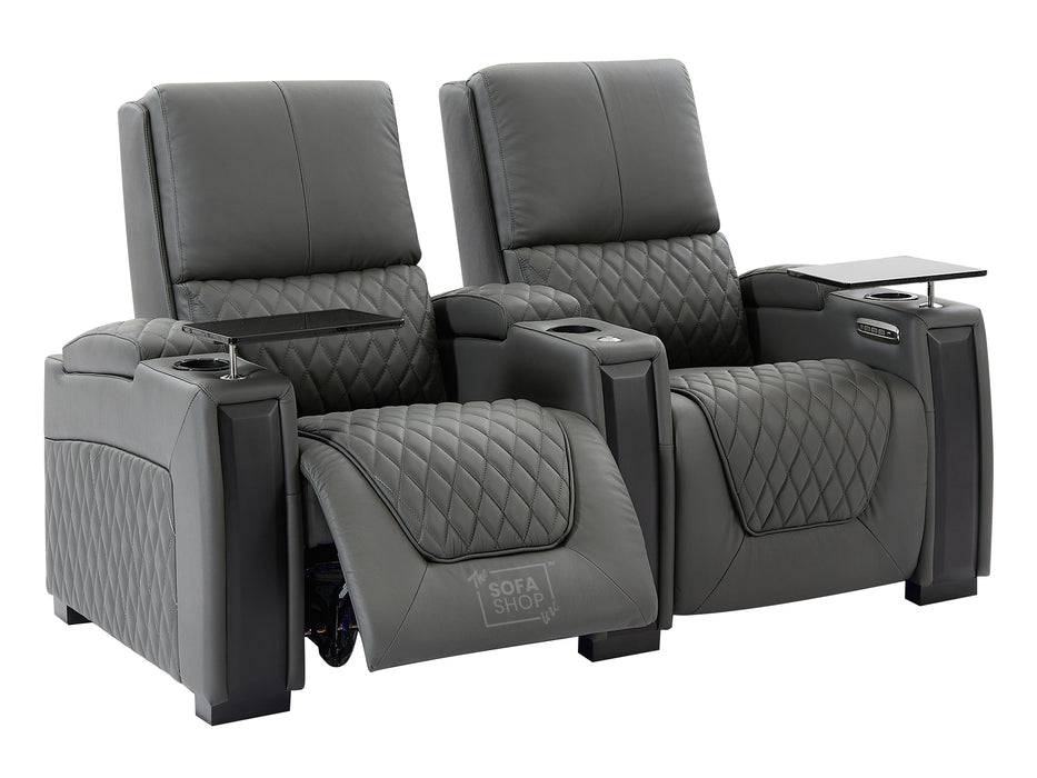 2 Seater Smart Tech Electric Recliner Cinema Sofa | Luxury Theatre Seating | Grey Real Leather | Assisi