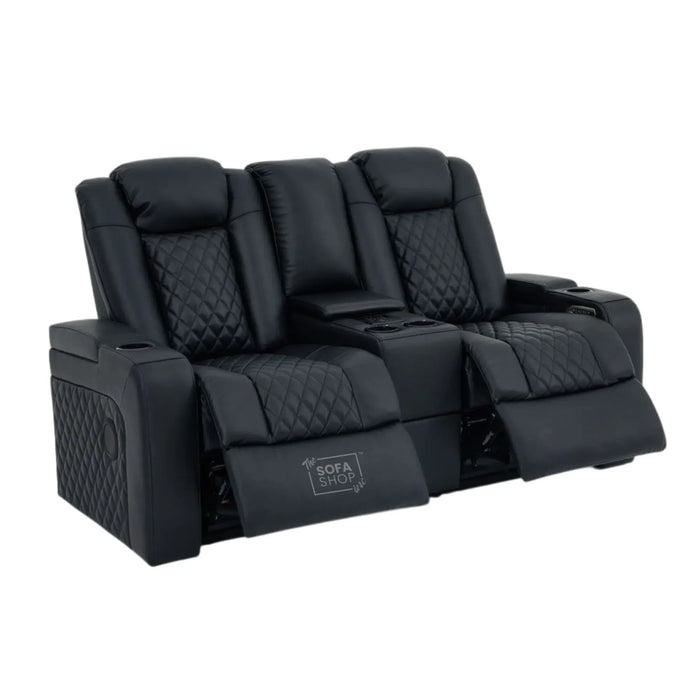 2 Seater Smart Tech Electric Recliner Cinema Sofa | Luxury Theatre Seating | Black Real Leather | Milano
