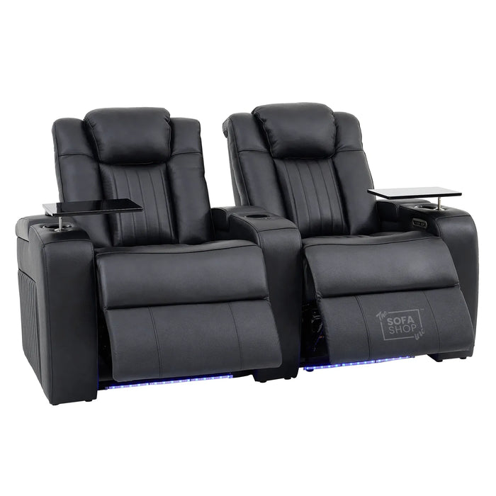2 Seater Smart Tech Electric Recliner Cinema Sofa | Luxury Theatre Seating | Black Real Leather | Capri