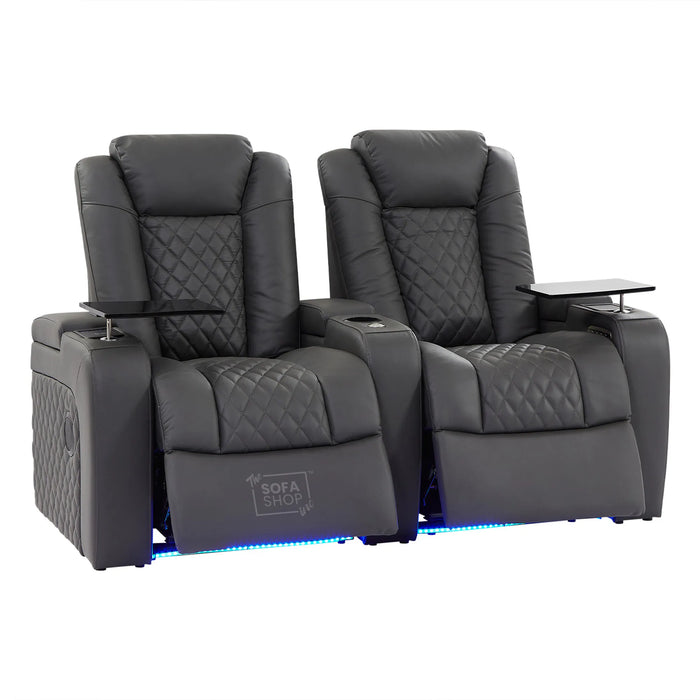 2 Seater Smart Tech Electric Recliner Cinema Sofa | Luxury Theatre Seating | Grey Real Leather| Milano