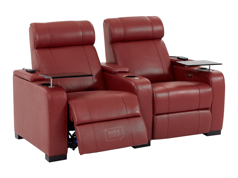 2 Seater Smart Tech Electric Recliner Cinema Sofa | Luxury Theatre Seating | Red Real Leather | Rimini