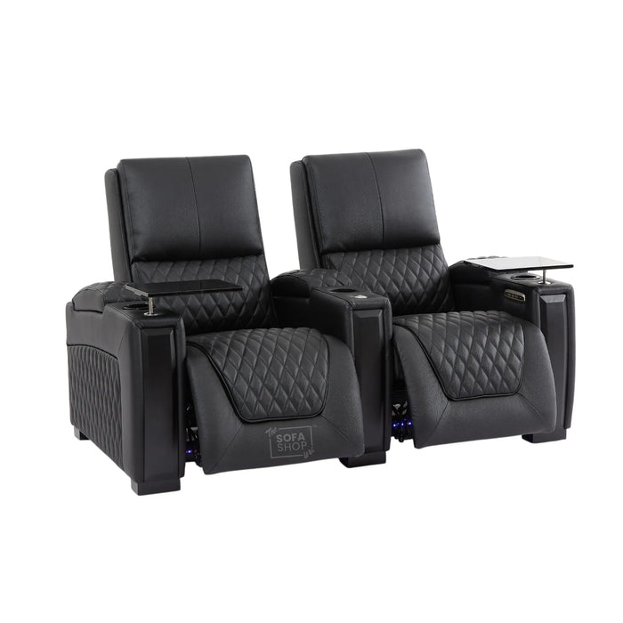 2 Seater Smart Tech Electric Recliner Cinema Sofa | Luxury Theatre Seating | Black Real Leather | Assisi