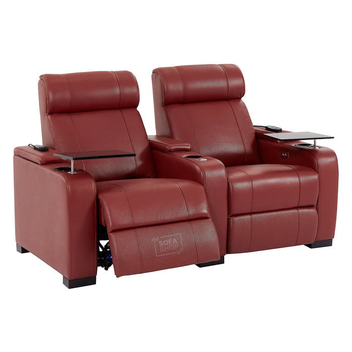 2 Seater Smart Tech Electric Recliner Cinema Sofa | Luxury Theatre Seating | Red Real Leather | Rimini