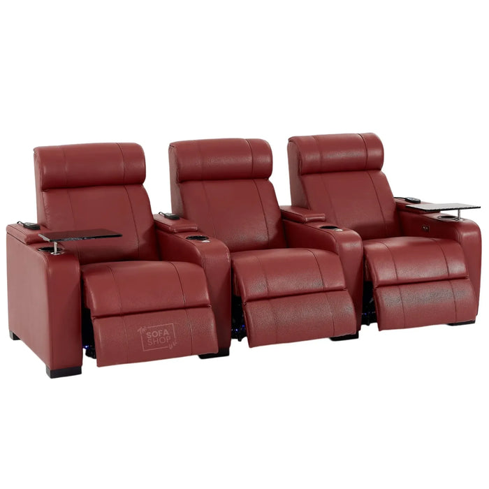 3 Seater Smart Tech Electric Recliner Cinema Sofa | Luxury Theatre Seating | Red Real Leather | Rimini