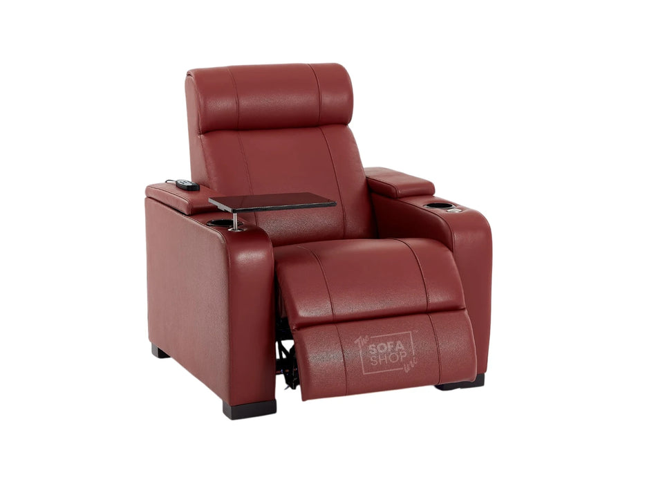 1 Seater Smart Tech Electric Recliner Cinema Chair | Luxury Theatre Seating | Red Real Leather | Rimini