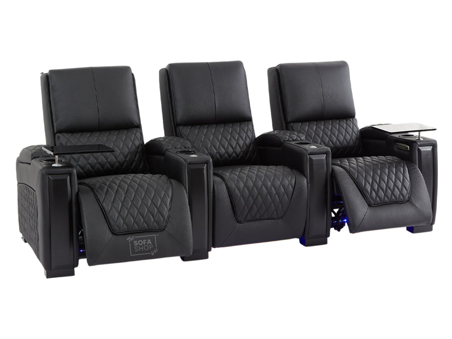 3 Seater Smart Tech Electric Recliner Cinema Sofa | Luxury Theatre Seating | Black Real Leather | Assisi