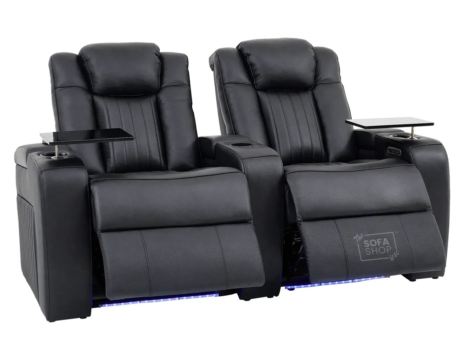 2 Seater Smart Tech Electric Recliner Cinema Sofa | Luxury Theatre Seating | Black Real Leather | Capri