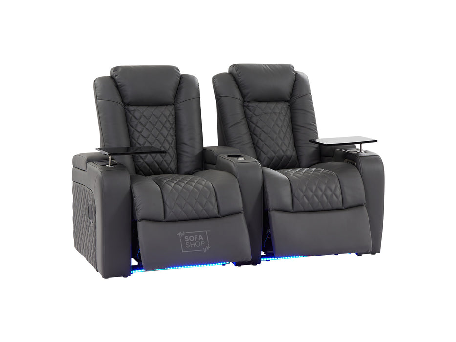 2 Seater Smart Tech Electric Recliner Cinema Sofa | Luxury Theatre Seating | Grey Real Leather| Milano
