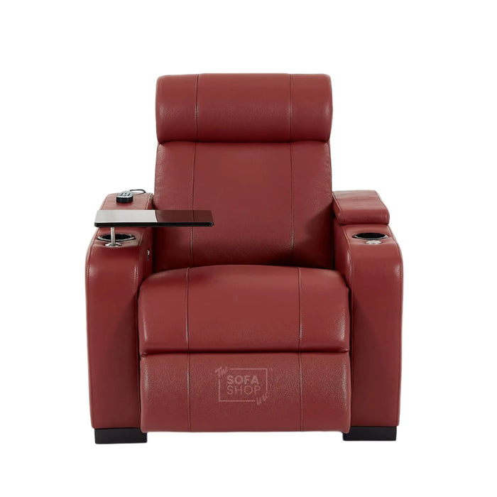 1 Seater Smart Tech Electric Recliner Cinema Chair | Luxury Theatre Seating | Red Real Leather | Rimini
