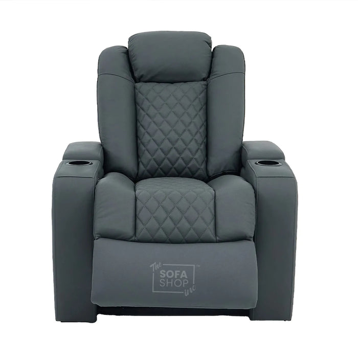 1 Seater Smart Tech Electric Recliner Cinema Chair | Luxury Theatre Seating | Grey Real Leather | Milano
