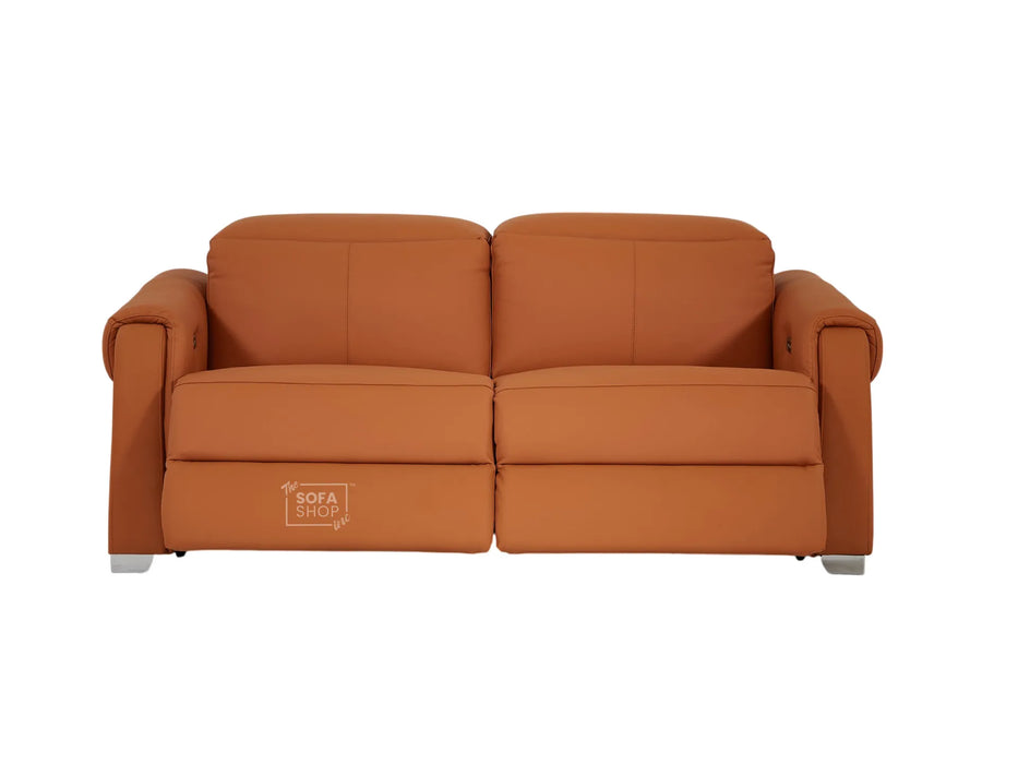 3 Seater Electric Recliner Sofa | Orange Real Leather | Turin