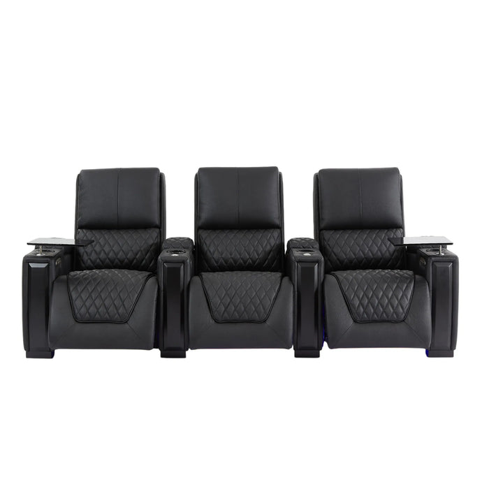 3 Seater Smart Tech Electric Recliner Cinema Sofa | Luxury Theatre Seating | Black Real Leather | Assisi