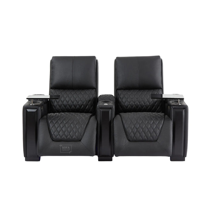 2 Seater Smart Tech Electric Recliner Cinema Sofa | Luxury Theatre Seating | Black Real Leather | Assisi