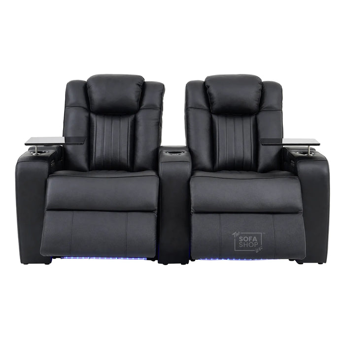 2 Seater Smart Tech Electric Recliner Cinema Sofa | Luxury Theatre Seating | Black Real Leather | Capri