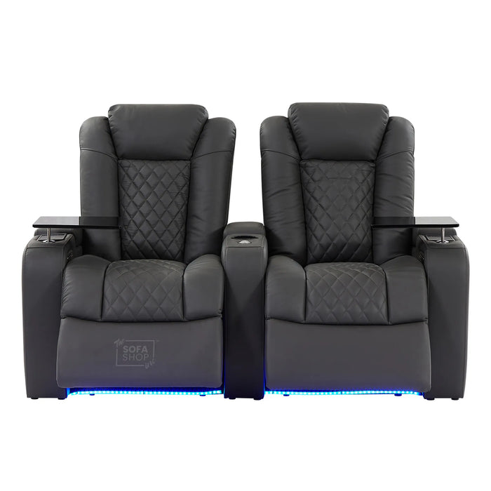 2 Seater Smart Tech Electric Recliner Cinema Sofa | Luxury Theatre Seating | Grey Real Leather| Milano