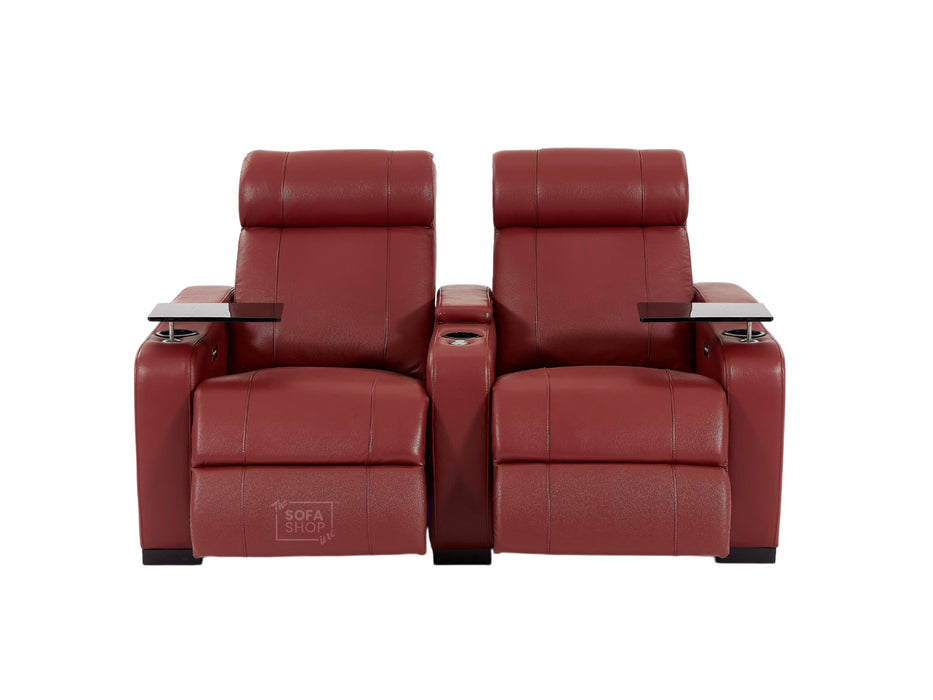 2 Seater Smart Tech Electric Recliner Cinema Sofa | Luxury Theatre Seating | Red Real Leather | Rimini