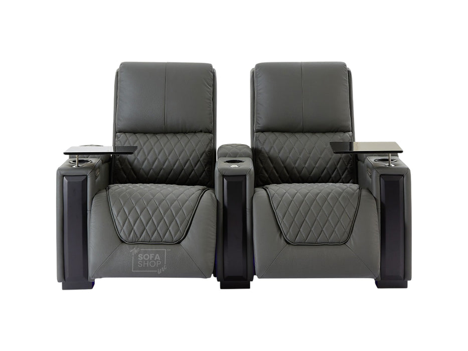 2 Seater Smart Tech Electric Recliner Cinema Sofa | Luxury Theatre Seating | Grey Real Leather | Assisi