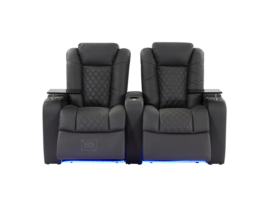 2 Seater Smart Tech Electric Recliner Cinema Sofa | Luxury Theatre Seating | Grey Real Leather| Milano