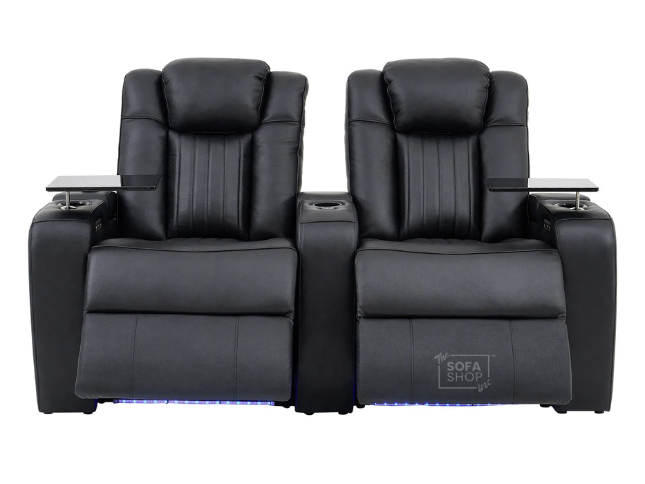 2 Seater Smart Tech Electric Recliner Cinema Sofa | Luxury Theatre Seating | Black Real Leather | Capri