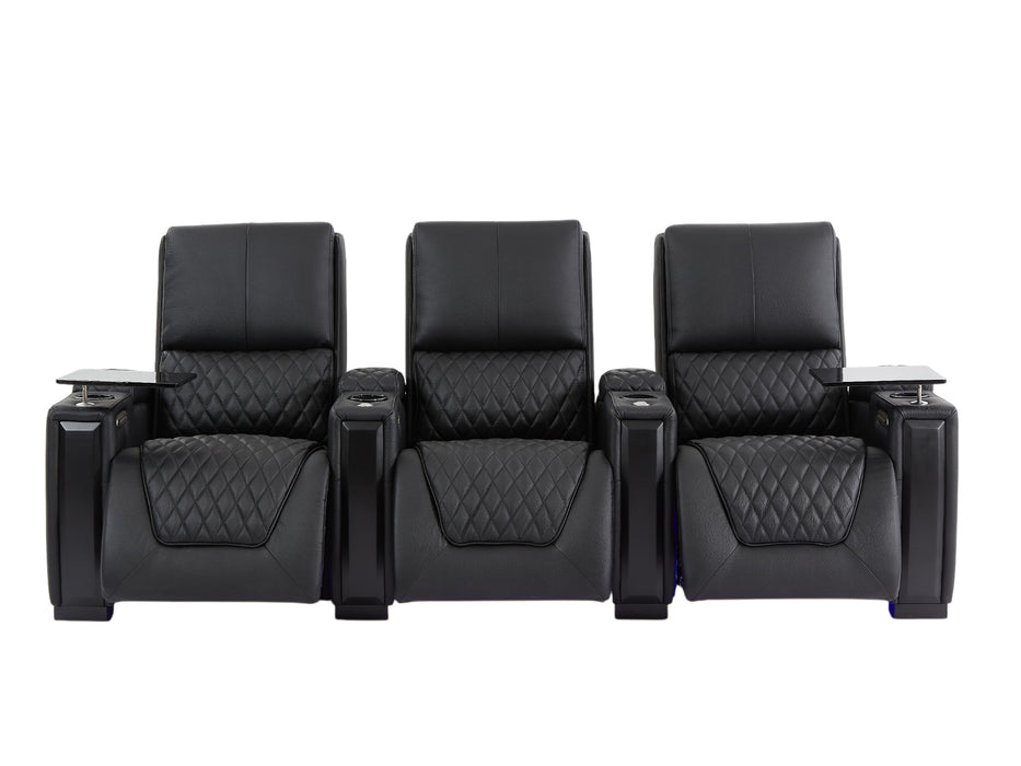 3 Seater Smart Tech Electric Recliner Cinema Sofa | Luxury Theatre Seating | Black Real Leather | Assisi