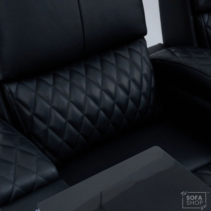 3 Seater Smart Tech Electric Recliner Cinema Sofa | Luxury Theatre Seating | Black Real Leather | Assisi