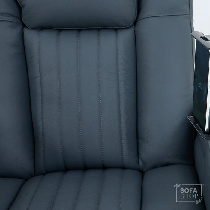 3 Seater Smart Tech Electric Recliner Cinema Sofa | Blue Real Leather | Capri