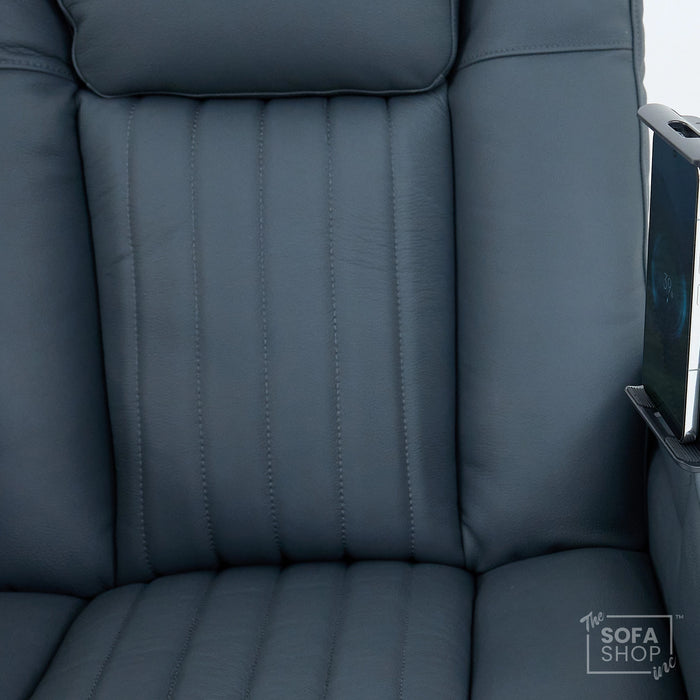 1 Seater Smart Tech Electric Recliner Cinema Chair | Luxury Theatre Seating | Blue Real Leather | Capri