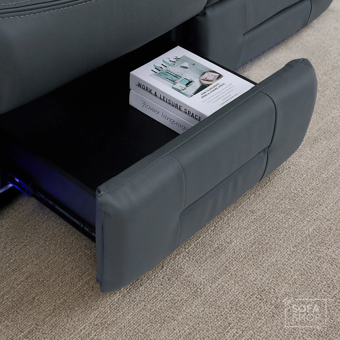 3 Seater Smart Tech Electric Recliner Cinema Sofa | Grey Real Leather | Sicily