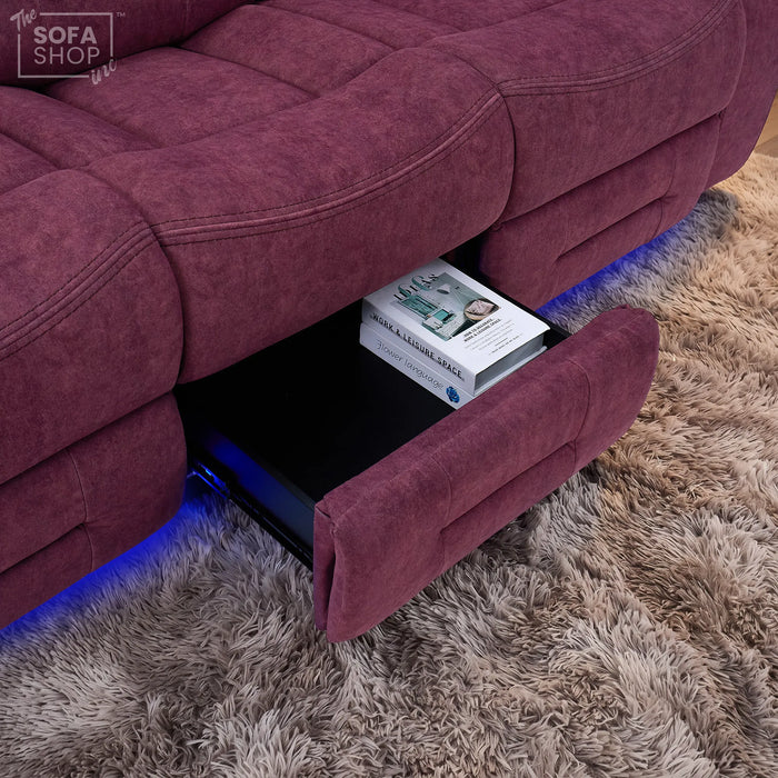 3 Seater Smart Tech Electric Recliner Cinema Sofa | Purple Fabric | Sicily