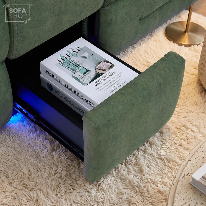 2 Seater Smart Tech Electric Recliner Cinema Sofa | Olive Green Fabric | SIcily