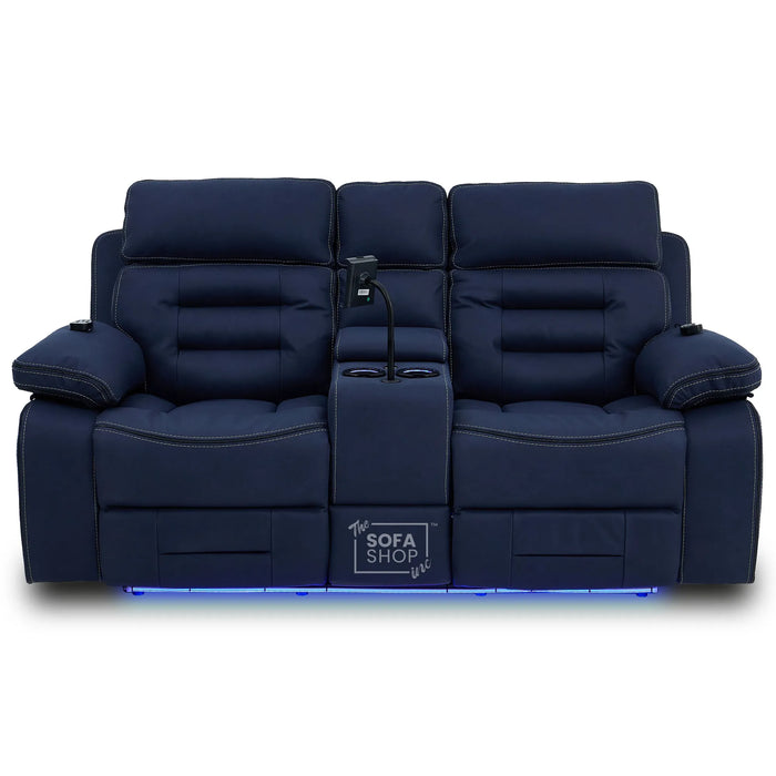 2 Seater Smart Tech Electric Recliner Cinema Sofa | Blue Fabric | Tuscany