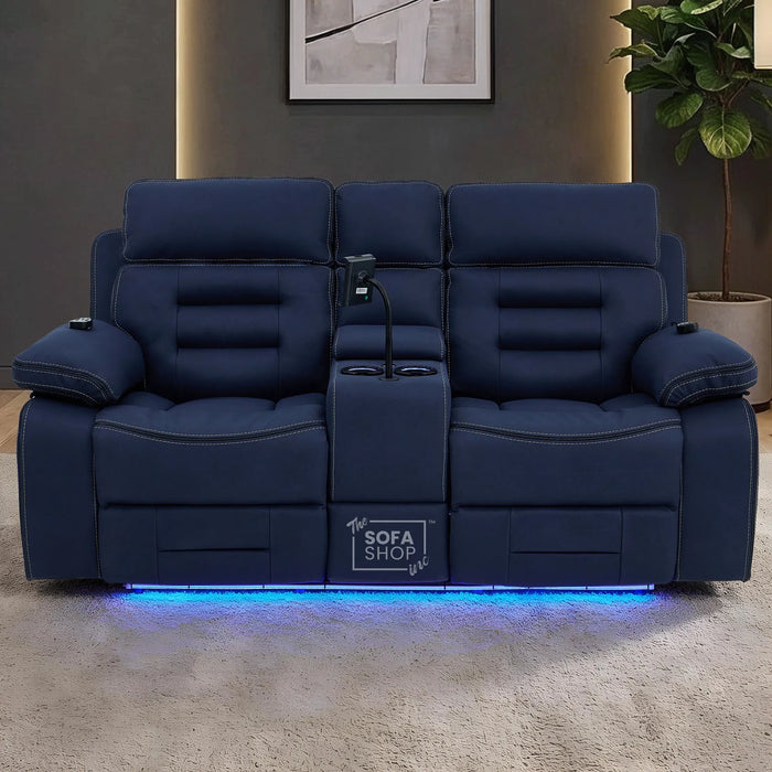 2 Seater Smart Tech Electric Recliner Cinema Sofa | Blue Fabric | Tuscany