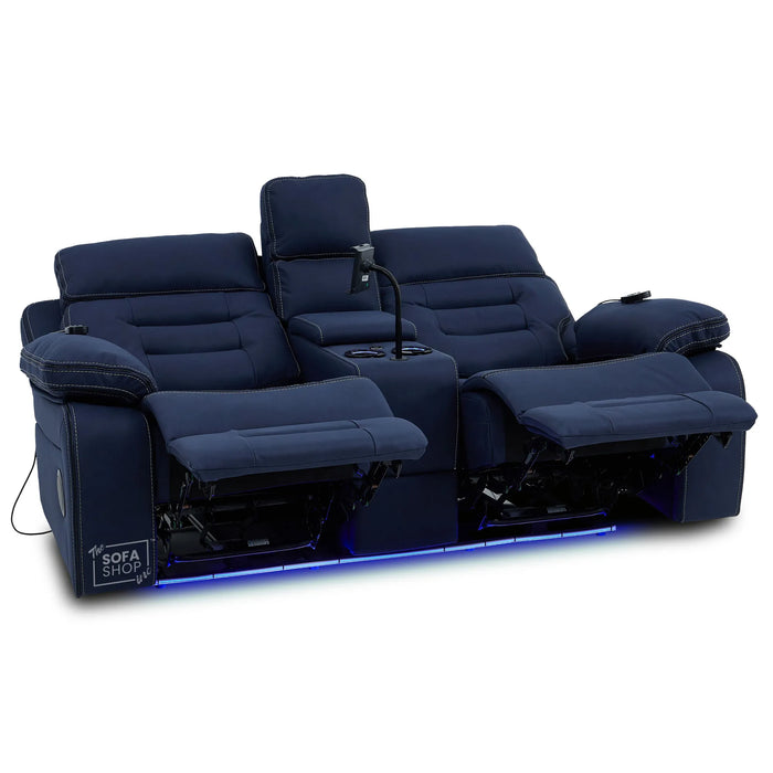 2 Seater Smart Tech Electric Recliner Cinema Sofa | Blue Fabric | Tuscany