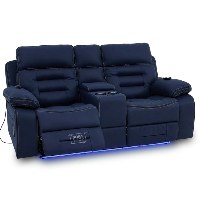 2 Seater Smart Tech Electric Recliner Cinema Sofa | Blue Fabric | Tuscany