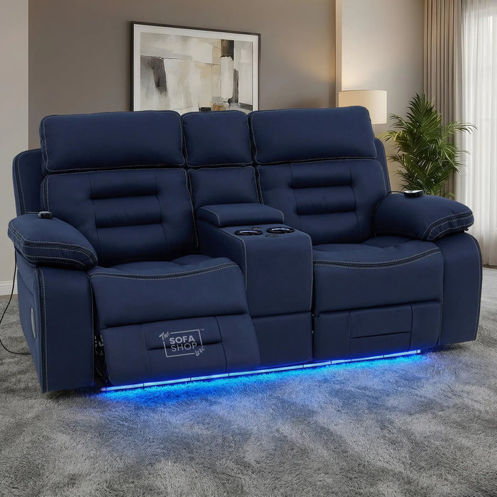 2 Seater Smart Tech Electric Recliner Cinema Sofa | Blue Fabric | Tuscany