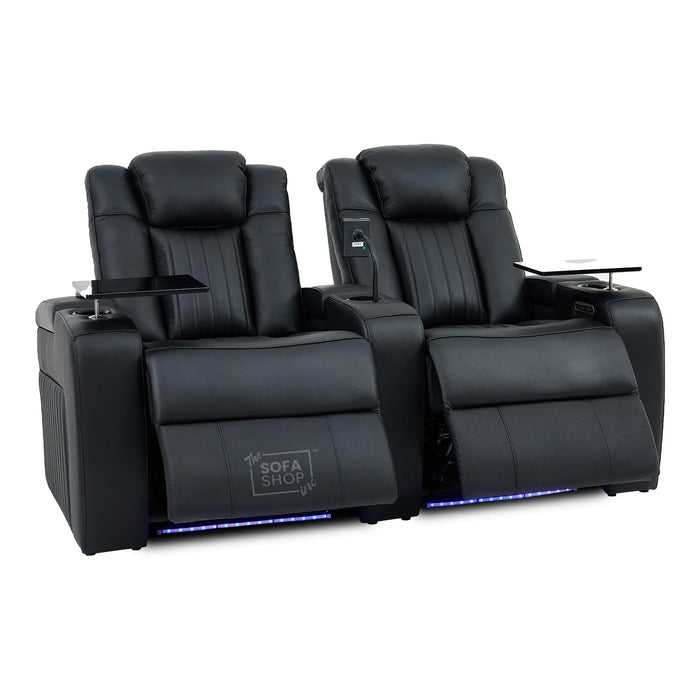 2 Seater Smart Tech Electric Recliner Cinema Sofa | Luxury Theatre Seating | Black Real Leather | Capri