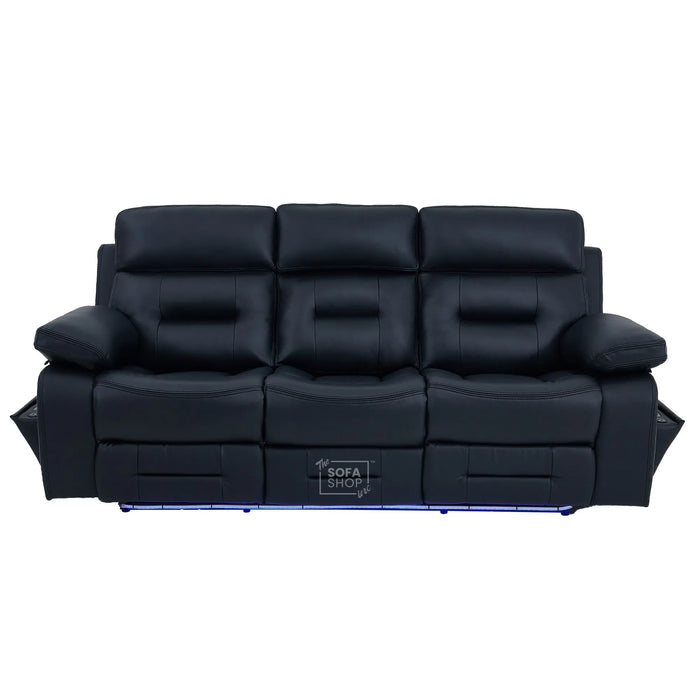 3 Seater Smart Tech Electric Recliner Cinema Sofa | Black Real Leather | Sicily