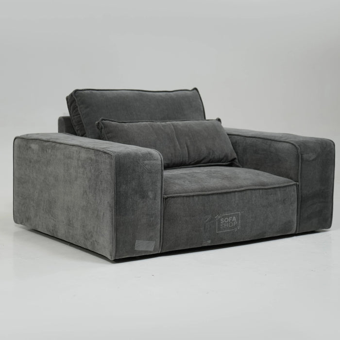 1 Seater Static Grey Fabric Sofa With Freestanding Flexibility | Tape Marks On Arms & Black Mark At Back | Vicenza | SHS 28 | The Sofa Shop