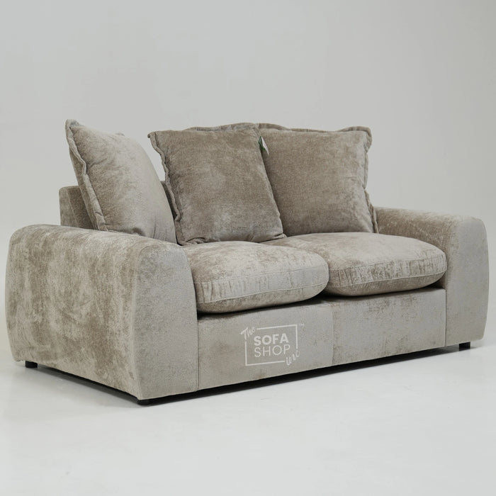 Static Beige Fabric 2 Seater Couch With Removable Cushions, Static Design | Dent On RHF Arm | Genova | SHS 26 | The Sofa Shop